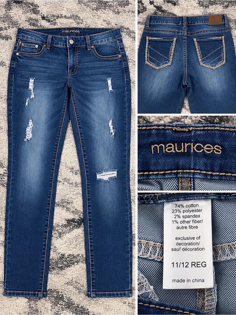 Maurices Women's Dark Blue Distressed Mid-Rise Skinny Jeans